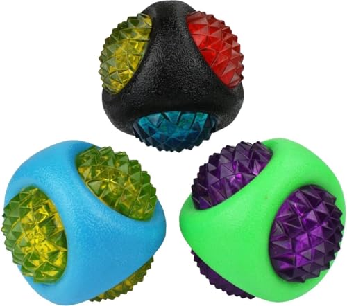 Dog Dental Lighted Translucent Rubber Diamond Balls 3 inch Small to Medium Canines (Full Set - All 3 Balls) - color: Full Set - All 3 Balls