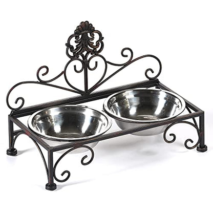 Elevated Dog Bowls for Small Dogs Metal Raised Dog Bowl Cat Dish Stand with Double Stainless Steel Pet Feeder for Food and Water Lifted Cats Bowls with Stand Elevated Pets Bowl Holder - Height 3.54" - size: 3.54" Height Black
