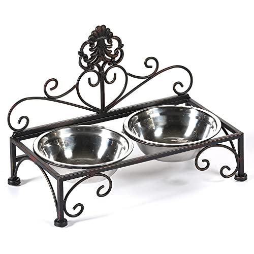 Elevated Dog Bowls for Small Dogs Metal Raised Dog Bowl Cat Dish Stand with Double Stainless Steel Pet Feeder for Food and Water Lifted Cats Bowls with Stand Elevated Pets Bowl Holder - Height 3.54" - size: 3.54" Height Black