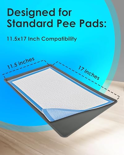 TidyFriend Puppy Pad Holder Tray Fits for 11.5” x 17” Wee Wee Pee Pads - Stable Grip, Raised Edges, Quick-Wipe Silicone Surface Dog Potty Tray Holder for Indoor Flooring Protection (Grey) - size: 11.5 x 17 Inches