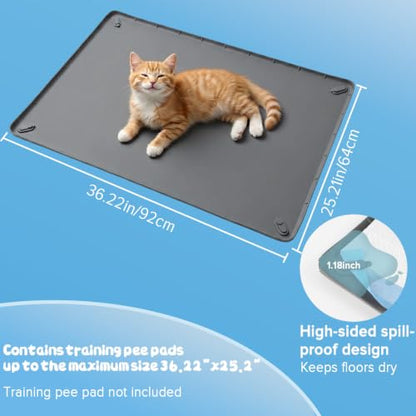 Pee Pad Holder for Dogs, 36" x 25" Non-Slip Silicone Dog Puppy Pad Holder, No Spill Raised Lip High Edge,Portable, Magnetic fixation，Leak-Proof Mat Holder, Square Potty Trays for Home Floor Protection - size: 36" x 25"