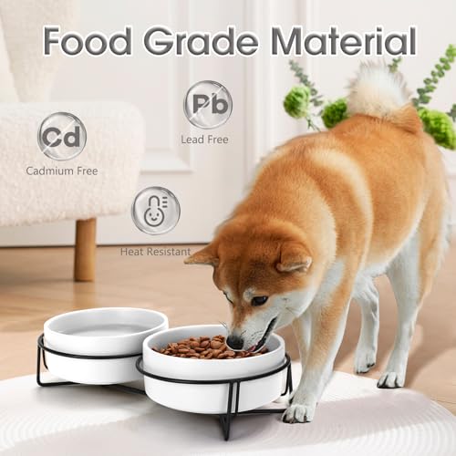 Ceramic Dog and Cat Bowl Set with Stand, 3.6 Cups Dog Food and Water Bowl Suitable for Small and Medium Pets (28.7oz White) - color: White, size: 28.7oz