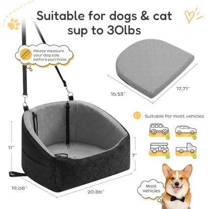 Dog Car Seat for Small Dogs Up to 30 Lbs, Pet Travel Safety Bed for Puppy Cat, Waterproof & Wear-Resistant, Anti Slip Base, Fully Detachable Washable with 2 Safety Tether(Light Gray-Black) - color: Light Gray-Black(Waterproof & Wear-Resistant)