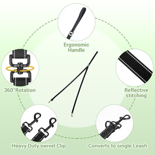 Two Point Control Dog Leash for No Pull Training - Reflective Training Leash for Dogs that Pull with Swivel Clip - Anti Pull Dog Harness for Medium Large Dogs