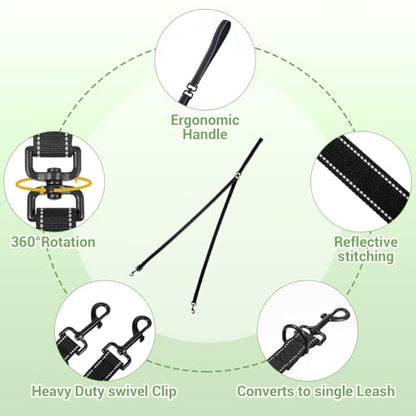 Two Point Control Dog Leash for No Pull Training - Reflective Training Leash for Dogs that Pull with Swivel Clip - Anti Pull Dog Harness for Medium Large Dogs