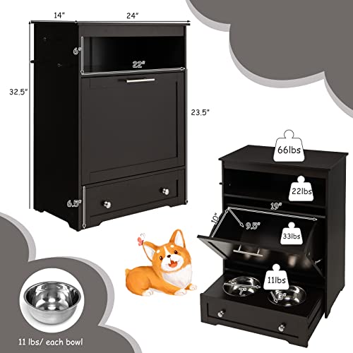 Dog Feeding Station with Double Bowls, Large Pull Out Dog Feeder & Food Storage (Brown) - color: Brown