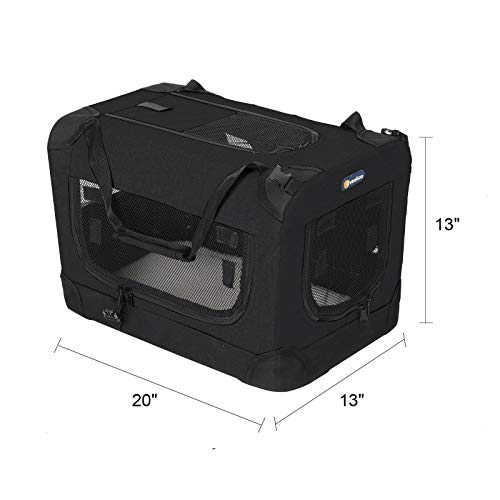 Veehoo Folding Soft Dog Crate, 3-Door Pet Kennel for Crate-Training Dogs, 5 x Heavy-Weight Mesh Screen, 600D Cationic Oxford Fabric, Indoor & Outdoor Use, 20", Black