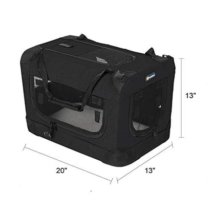Veehoo Folding Soft Dog Crate, 3-Door Pet Kennel for Crate-Training Dogs, 5 x Heavy-Weight Mesh Screen, 600D Cationic Oxford Fabric, Indoor & Outdoor Use, 20", Black