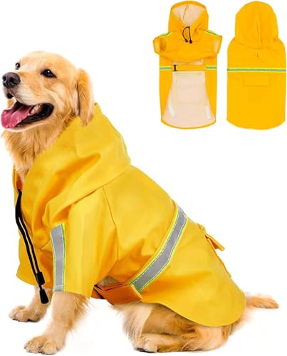 Reflective Strip Dog Raincoat, Ultra - Light Breathable Waterproof Rain Jacket with Hood, Adjustable Sizes for Small/Medium/Large Dogs, (2XL) - size: 2XL