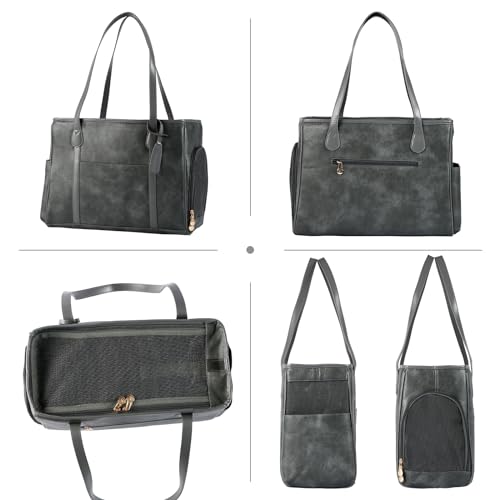 Stylish Dog Purse Carrier, Leather Pet Carrier Bag for Small Dogs Cats Puppy, Airline Approved Soft-Sided Carrier Grey - color: Grey