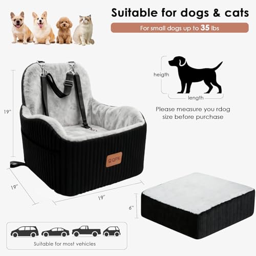 Dog Booster Car Seat for Small Medium Dogs Up to 35 lbs, 6" Elevated Plush Faux Fur Dog Car Seat with Dual Safety Leash, Anti-Tip Non-Slip, Fits Front Back Seat of SUVs Trucks Sedans, Washable Cover