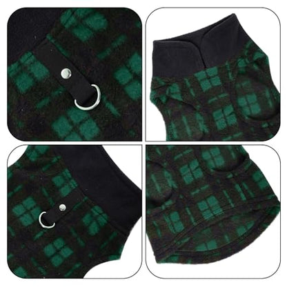 Rbenxia 1 PC Plaid Dog Sweaters with Leash Ring Soft Fleece Vest Dogs Pullover Warm Jacket Pet Dogs Clothes Winter Dog Outfits for Small Puppy Cat Pets (Green and Black, Small) - color: Green and Black, size: Small