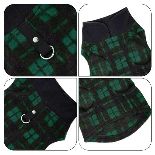 Rbenxia 1 PC Plaid Dog Sweaters with Leash Ring Soft Fleece Vest Dogs Pullover Warm Jacket Pet Dogs Clothes Winter Dog Outfits for Small Puppy Cat Pets (Green and Black, Large) - color: Green and Black, size: Large
