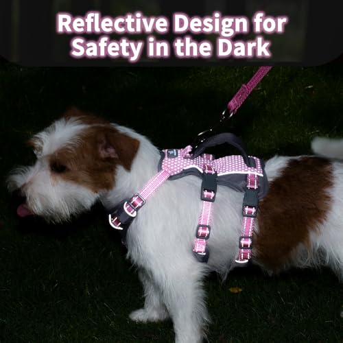 Huntboo Reflective Dog Harness with Handle, Escape Proof, No Slip, Breathable, Lightweight, Adjustable Lift Harness for Small, Medium, and Large Dogs Walking, Training, and Running Gear(Light Pink,S) - color: Light Pink, size: Small (Pack of 1)