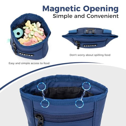 Dog Treat Pouch, Powerful Magnet Closure Device Dog Training Treat Bag Large Capacity Pet Treat Pouch with Poop Bag Dispenser Treat Bag for Dog Training with Metal Waistband Clip (Deep Blue) - color: Deep Blue