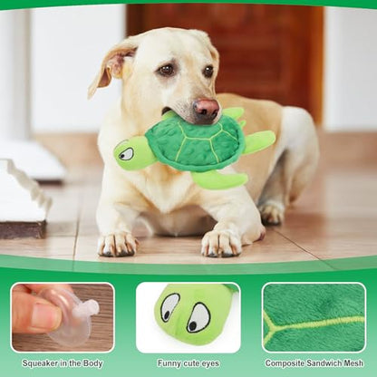 Squeaky Sea Turtle Plush Dog Toy - Durable, No Stuffing, Interactive Chew Toy for Small Dogs - Relieve Anxiety, Teething, and Keep Them Busy for Puppy(Green) - color: Green