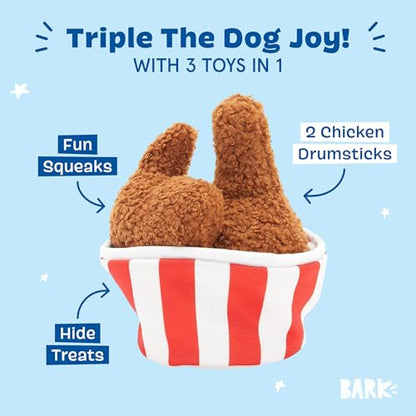 Barkbox 2 in 1 Interactive Plush Dog Toy - Rip and Reveal Toy for Dogs and Puppies - Stimulating Squeaky Pet Toys | Bucket o' Fried Licken - color: Bucket o’Fried Licken