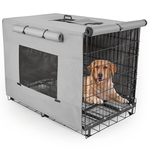 Dog Crate Cover 24 Inch Thickened Dog Kennel Cover Windproof Puppy Cage Cover with Mesh Windows on Both Sides Portable Crate Covers for Dogs Cages Fit for Indoor/Outdoor Use - color: Grey, size: 24.0"L x 18.0"W x 20.0"H