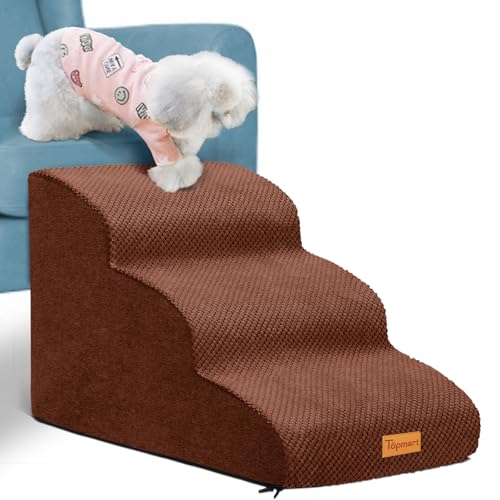 Topmart 3 Tiers Foam Dog Ramps,Non-Slip Pet Step,Extra Wide Deep Dog Stair | High Density Foam Pet Stairs/Ladder,Best for Older Dogs,Cats,Small Pets - color: Brown, size: 23.6*15.7*15.7