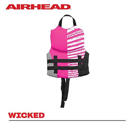Airhead Wicked Kwik-Dry NeoLite Flex Life Jacket for Kids - USCG Approved Life Vest for Youth, Child & Infant, Watersports Vest for Boating, Tubing & Swimming, Hot Pink - size: Child (30 - 50 Lbs)
