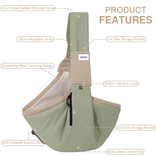 Dog Sling Carrier, Small Dog Carrier Sling for Cats & Puppies 20 lbs, Dog Carry Bag with Pockets, Light Water-Resistant Nylon, Pet Sling Carrier for Senior Pet Walks, Travel, Crowds, Home(Olive Green) - color: Olive Green