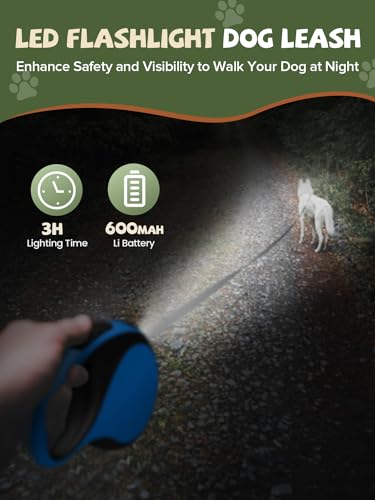 Retractable Dog Leash with Led Light, Douexio 16ft Rechargeable Walking Dog Leash for Small Medium Dogs Up to 66 lbs,360° Tangle-Free, One-Button Control, High Strength Hook - color: Blue, size: 0-66lbs