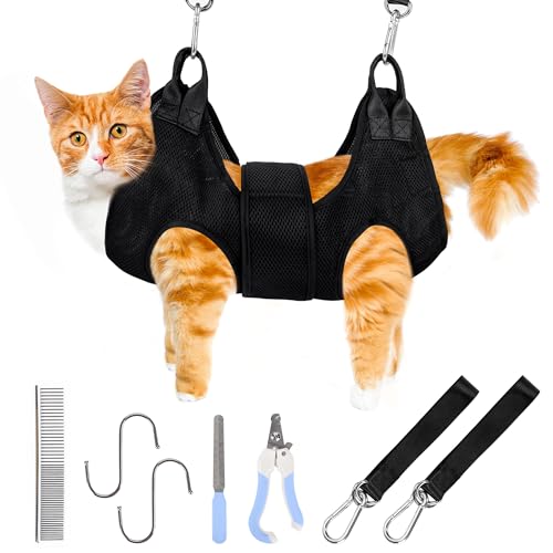 PatiencET Cat Grooming Hammock Pet Hammock Cat Nail Clipper Hammock for Nail Trimming Dog Sling for Nail Clipping Dog Hanging Harness (Black XS) - color: Black, size: XS (12 LB Max)