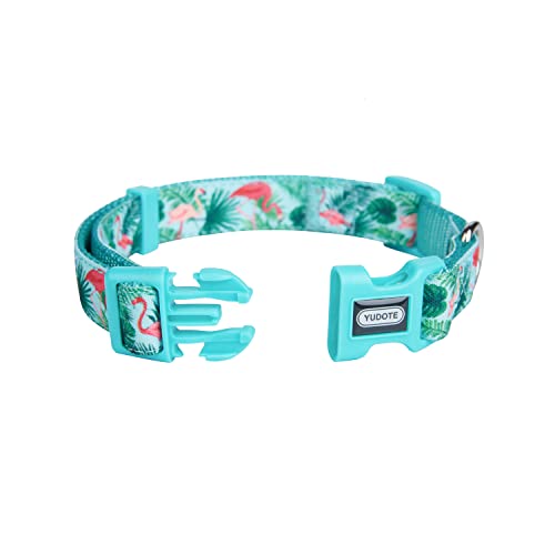 Adjustable Dog Collar, Durable Nylon Collars for Large Female Male Dogs & Puppies, Flamingo Print Cute and Soft - color: Green Flamingo, size: Small