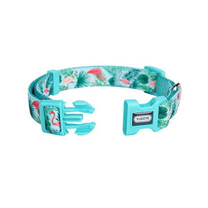 Adjustable Dog Collar, Durable Nylon Collars for Large Female Male Dogs & Puppies, Flamingo Print Cute and Soft - color: Green Flamingo, size: Small