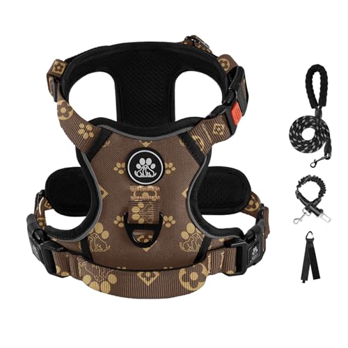 IVY&LANE No Pull Dog Harness with Leash Set, Reflective No Choke Pet Vest,Adjustable Oxford Dog Vest Harness with Easy Control Handle for Small Dogs (Dark Brown,S) - color: Dark Brown, size: Small