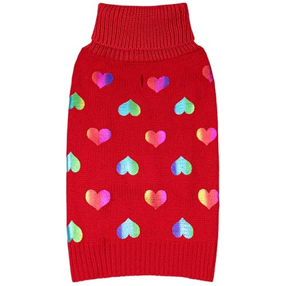 KYEESE Valentines Dog Sweater, Warm Pet Clothes with Heart Sequined Printing, Stretchy Pullover Dog Sweaters for Small Dogs, Soft Turtleneck Small Pet Sweater, Comfy Dogs Coat with Leash Hole, S - color: 2# Heart (Red), size: Small (4-7lbs)