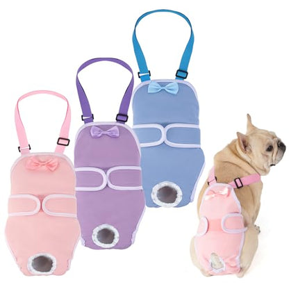 Avont 3 Pack Frenchie Dog Diapers Female, Washable Reusable Girl Doggie Pants for Period Heat Cycle, Full Body Cover Onesie with Adjustable Straps -Pink/Purple/Blue XL - size: XL