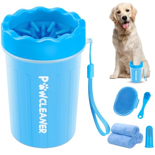 Professional 7 in 1 Dog Paw Cleaner for Dogs & Cats - Includes 1 Portable Paw Washer, 1 Bath Brush, 2 Dog Toothbrushes and 3 Absorbent Towels Note: Fits Paws 1.5 to 2.5 Inches Wide (Medium, Blue) - color: Blue, size: Medium