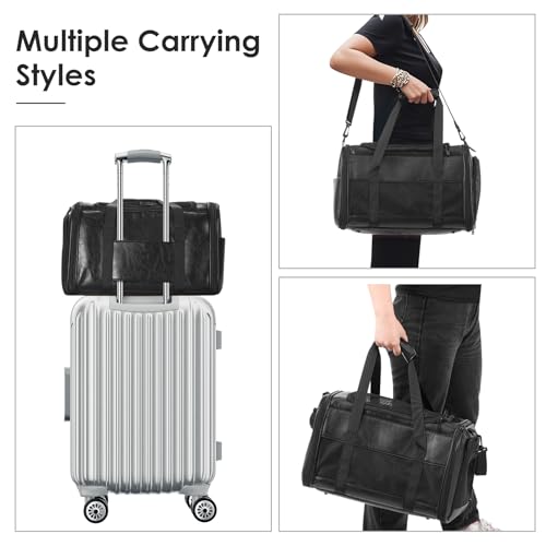Fashion Leather Dog Carrier, Airline Approved Cat Carrier Soft Sided Pet Bag Carrier Purse for Puppy Kitten Small Animals Black - color: Black