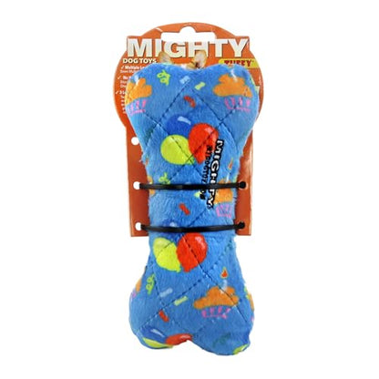 MIGHTY Tuffy 2 Pack Bone Dog Toy: Ultra Durable Plush Toy with Multiple Layers & Reinforced Seams, Washable and Floats, Vinyl Bone & Fleece - color: 2PK Blue Medium Birthday Celebration Bone