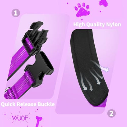 Reflective Dog Collar with Buckle, Heavy Duty Dog Collars with Soft Padded, Adjustable, Ultra-Durable, Pet Collar for Small Medium and Large Dogs (Purple, S) - color: Purple, size: S (12-18'')