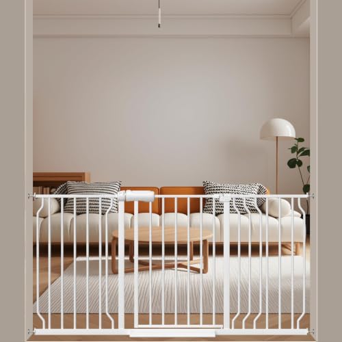 ALLAIBB Extra Wide Pressure Mounted Baby Gate Walk Through Child Kids Safety Toddler Tension White Long Large Pet Dog Gates with Extension for doorways Kitchen (52.76-62.2"/134-158cm, White) - color: White, size: 52.76-62.2"/134-158cm