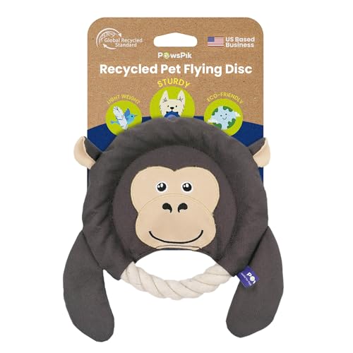 PAWSPIK Flying Disc Tug-of-War Toy, Eco-Friendly Recycled Material, Squeaker Toy for Medium and Large Dogs, for Throwing & Fetching 8.5" Diameter (Adventurous Ape) - style: Adventurous Ape