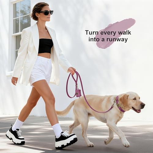 Didog Stylish Dog Poop Bag Holder for Leash, Easy-Pull and Colorful PU Leather Dog Poop Bag Dispenser with Metal Clip, Includes 1 Roll Pet Waste Bag for Daily Walking,Purple - color: Purple