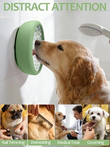 Dog Lick Bowl for Large Dogs, Lick Mat, Slow Feeder Lick Bowl with Brush and Scraper,Strong Suction, Freeze Licking Bowl for Anxiety Relief, Enrichment & Distraction, Dishwasher Safe 7.6 * 3.5 inch - color: Green