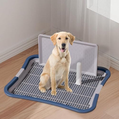 HouseVibe Indoor Dog Potty Tray with Protection Wall and Removable Post No Spilling Puppy Training Toilet for Apartment Bunny Small Medium Dogs- Large Dark Blue - color: Large Dark Blue