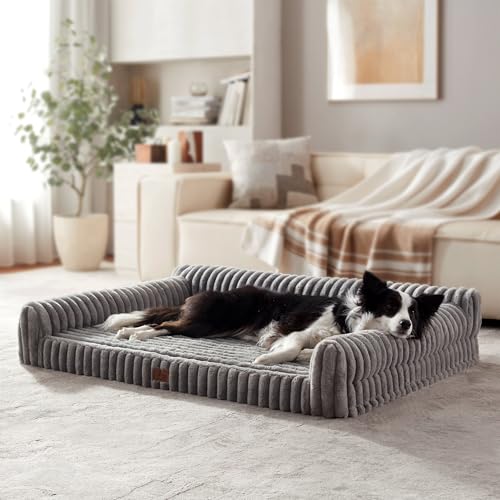 Orthopedic Dog Bed Large Pet Beds with Removable Washable Cover, Couch-Like Sofa Design for S to XXL Dogs Up to 50 lbs, with Soft Short Plush Surface & Foam, 35x25x9.5 Inch, Grey - color: Grey, size: L(35x25x9.5")