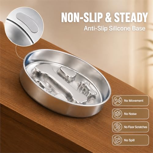 Slow Feeder Dog Bowl – 2 Cups Stainless Steel Puzzle Maze Bowl with Non-Slip Rubber Base, Upgraded 304 Food-Grade Metal Bloat Stop Anti-Gulping Slow Feed Bowl for Medium & Small Breeds