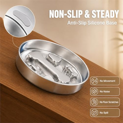 Slow Feeder Dog Bowl – 2 Cups Stainless Steel Puzzle Maze Bowl with Non-Slip Rubber Base, Upgraded 304 Food-Grade Metal Bloat Stop Anti-Gulping Slow Feed Bowl for Medium & Small Breeds
