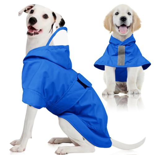 Kuoser Dog Raincoat, Waterproof Dog Rain Jacket with Clear Hooded Double Layer, Lightweight Reflective Dogs Rain Coat with Adjustable Belly Strap, Rain Coats for Small Dogs Outdoor Wear, Blue S - color: Blue, size: Small(Chest:14.57-18.11'')