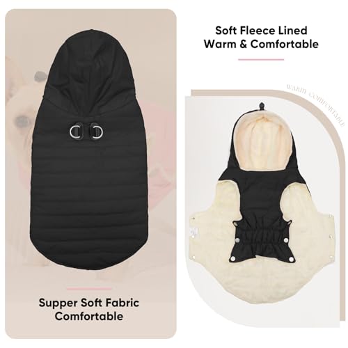 Vecomfy Fleece Lining Dog Hoodie with Harness Built in,Extra Warm Small Dog Jacket in Winter Puppy Coats with Drawstring Hooded,Black XS - color: Black(Harness Built in), size: X-Small (Pack of 1)