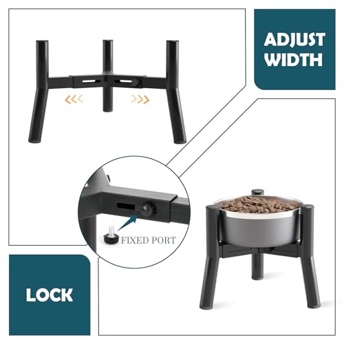 SHAINFUN Adjustable Elevated Dog Bowls Stand Compatible with 5.9 to 8.7 inch Wide Raised Stand with Metal Material for Medium and Small Sized Dogs (Bowl Not Included) - color: Black-HS, size: Height: 7.8", Width: 5.9-8.7"