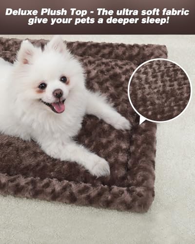 Washable Dog Bed Mat Crate Pad Soft Fluffy Pet Kennel Beds Dog Sleeping Mattress for Large Jumbo Medium Small Dogs, 30 x 19 Inch, Brown - color: Brown, size: 30.00" x 19.00" x 1.50"