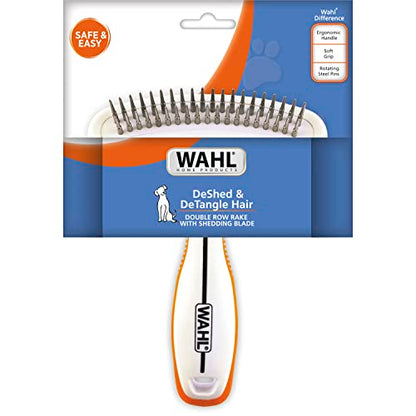 Wahl 2-in-1 Combination Double Row Pet Rake with Hair Shedding Blade for Dog or Cat Fur by The Brand Used by Professionals – Model 858424 - size: 1 Count (Pack of 1)