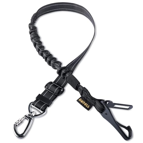AUBELL Dog Seat Belt for Car,Updated 3-in-1 Adjustable Reflective Bungee Heavy Duty Dog Car Harness Tether with Clip Hook Latch & Buckle,Swivel Zinc Alloy Carabiner,Black - color: Black